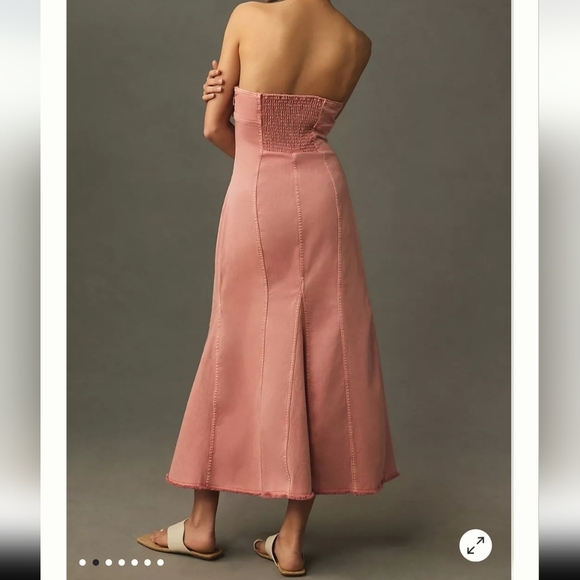 NWT Anthropologie Pilcro Icon Fluted Denim Midi Dress Size Small Coral - Picture 2 of 14